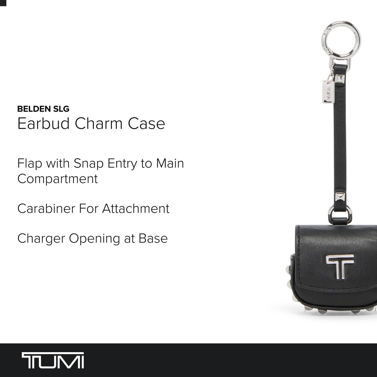 TUMI - Belden Airpods Charm - Men's and Women's Premium Leather Earbud Case - Black Studded