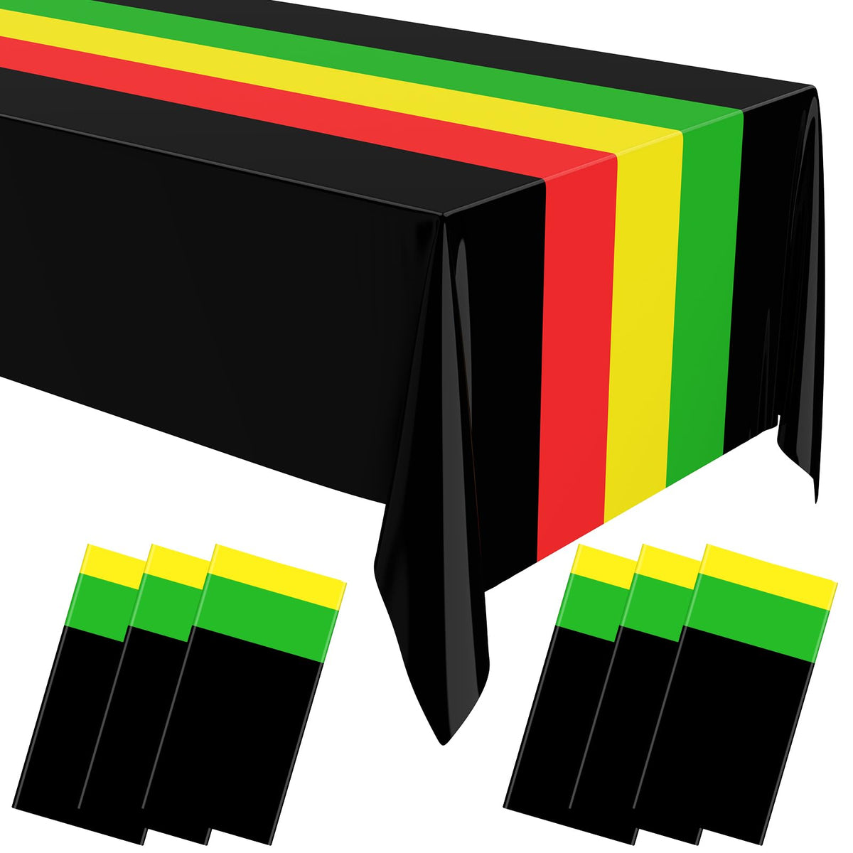 Oudain 6 Pcs Africa Flag Tablecloth Rectangle Plastic Tablecloth Disposable Table Cloths for Country Flag Table Cover for Family Kitchen Dining Decoration, 54 x 108 in(Black 1)