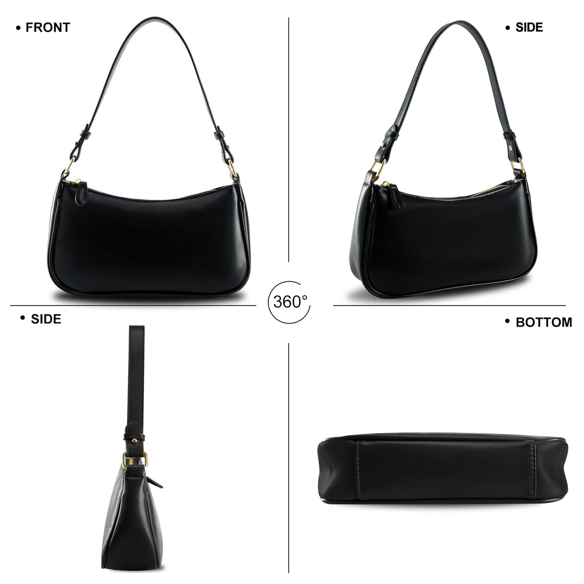Shoulder Bags for Women Leather Hobo Sling Tote Handbag Retro Clutch Purse with 2 Removable Straps and Zipper Closure (black)