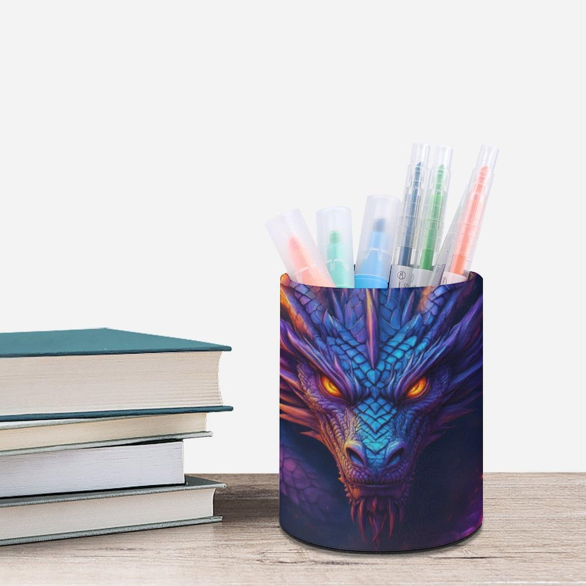 UTRSIFB Holder Cup Makeup Brush Storage Organizer, Waterproof Multifunctional Office Supplies, Pen Holder Cylinder Leather Pencil Dragon