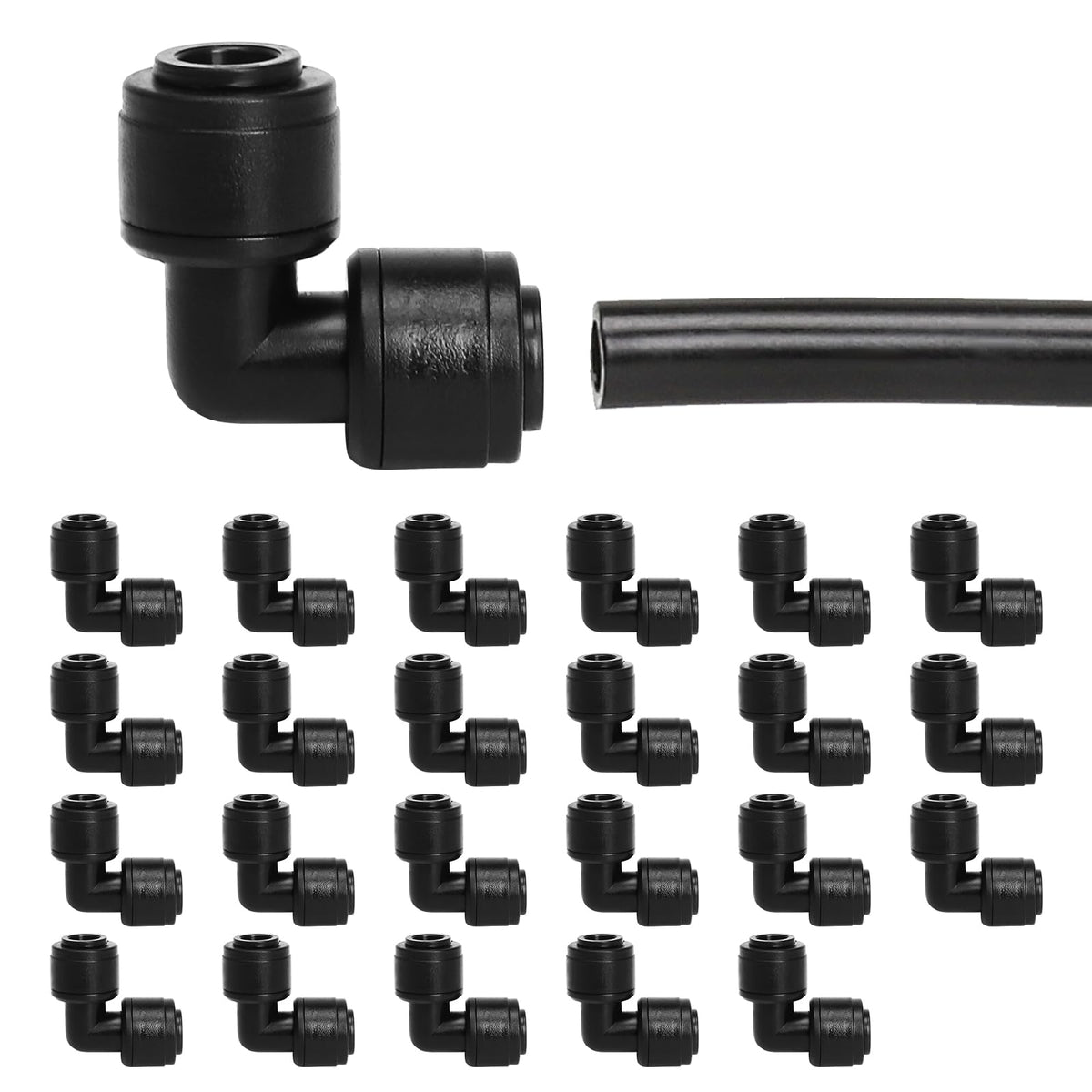 Bonviee 1/4 Inch Push-to-Connect Elbow Connectors, 24 Pack – 90° Drip Irrigation Elbows for Lawn, Garden, Greenhouse