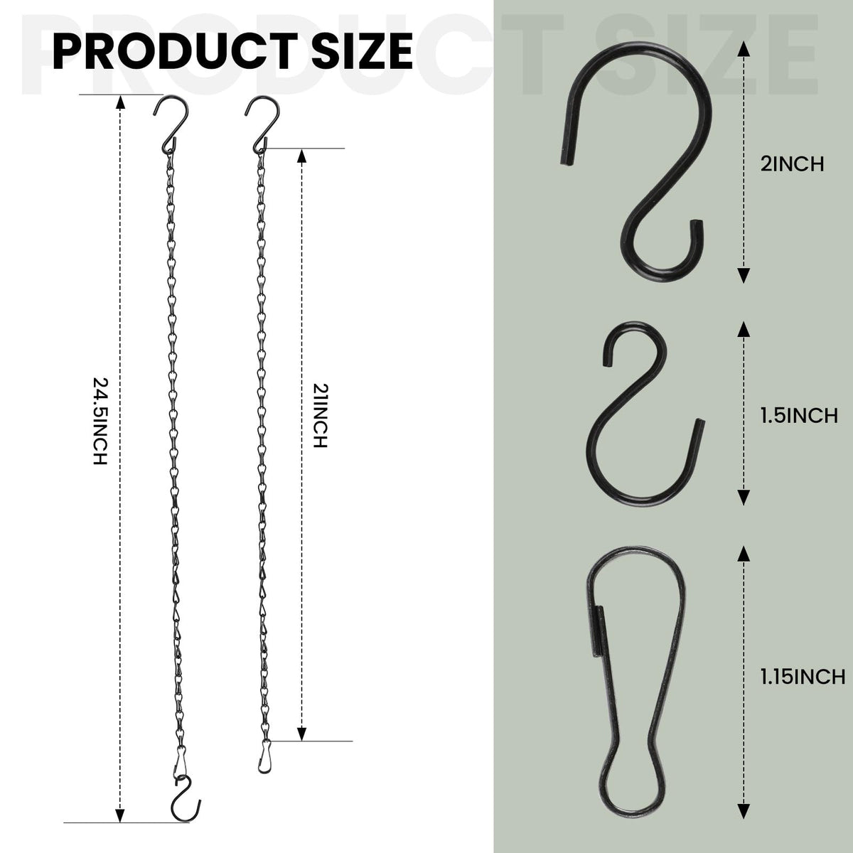 Black Chain for Hanging Plants, 6 PCS Small Chain for Hanging Basket, 24.5IN Hanging Chains with Hooks, Adjustable Plant Chain, Decorative Metal Hanging Basket Chain for Planter, Bird Feeder, Sign