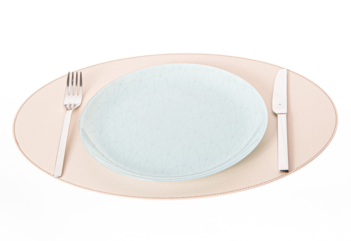 Nikalaz Oval Placemats Set (Pack of 4) Recycled Leather Table Mats 18 x 13 inches (45.7 x 33 Centimeters), Kitchen Dining Table Décor by Nikalaz (Beige - Creamy White)