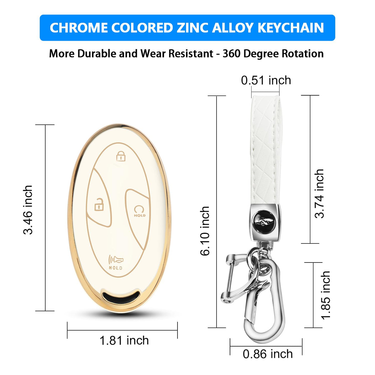 QBUC for Car Key Fob Cover,TPU 360 Degree Car Key Case Protector with Leather Keychain,7 Buttons smart key(White)