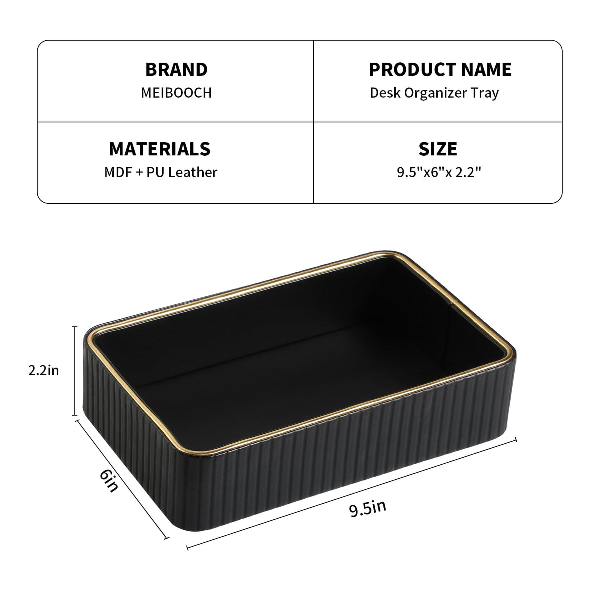 MEIBOOCH Desk Organizer Tray, PU Leather Nightstand Organizer Perfume Valet Tray for Men Women, Decorative Vanity Trays Trinket Dish Key Bowl for Entryway Table (Black, Small)
