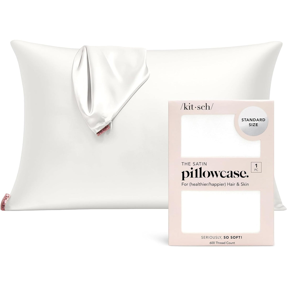 Kitsch Satin Pillowcase with Zipper for Hair & Skin - Softer Than Silk Pillow Cases, Smooth Cooling Satin Pillow Case, Wrinkle-Free, Machine Washable - Pillow Cases Standard Size (19x26) - Ivory