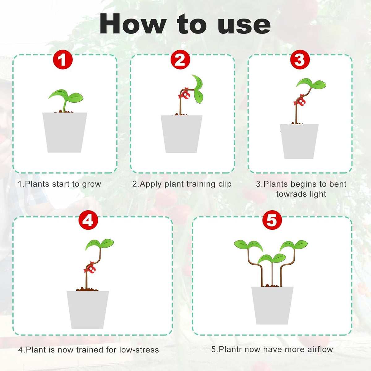 artisanstar 120-Pack Plant Training Clips for Low Stress Training - 90-Degree Angle Plastic Plant Stem Support Clips, Reusable Garden Clips for Tomatoes, Vines (Red & Green)