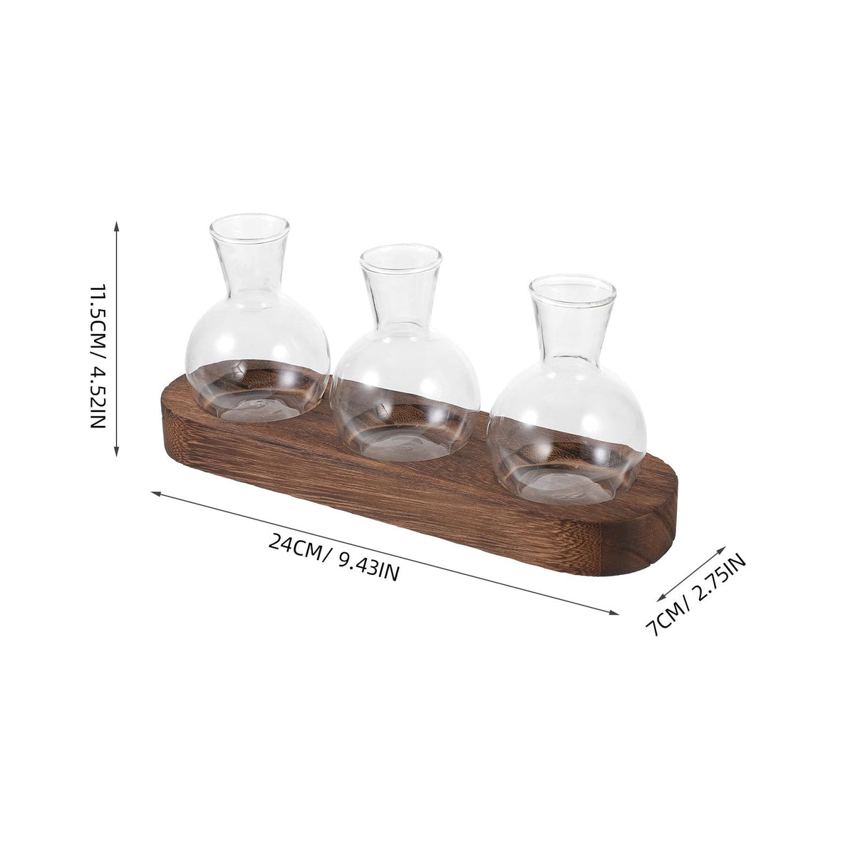 Gatuida Glass Hydroponic Flower Vase Set with Wooden Base, Table Glass Planter for Office and Home Décor, 3pcs Indoor Plant Terrarium Container