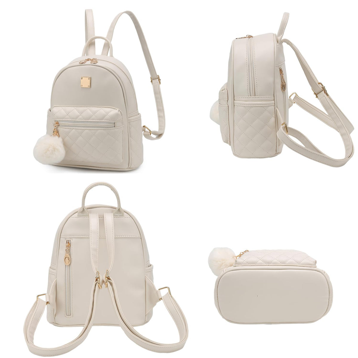 Barsine Girls Fashion Mini Backpack Purse Small Cute Plaid Leather Women Backpacks Little Bag (Ivory)