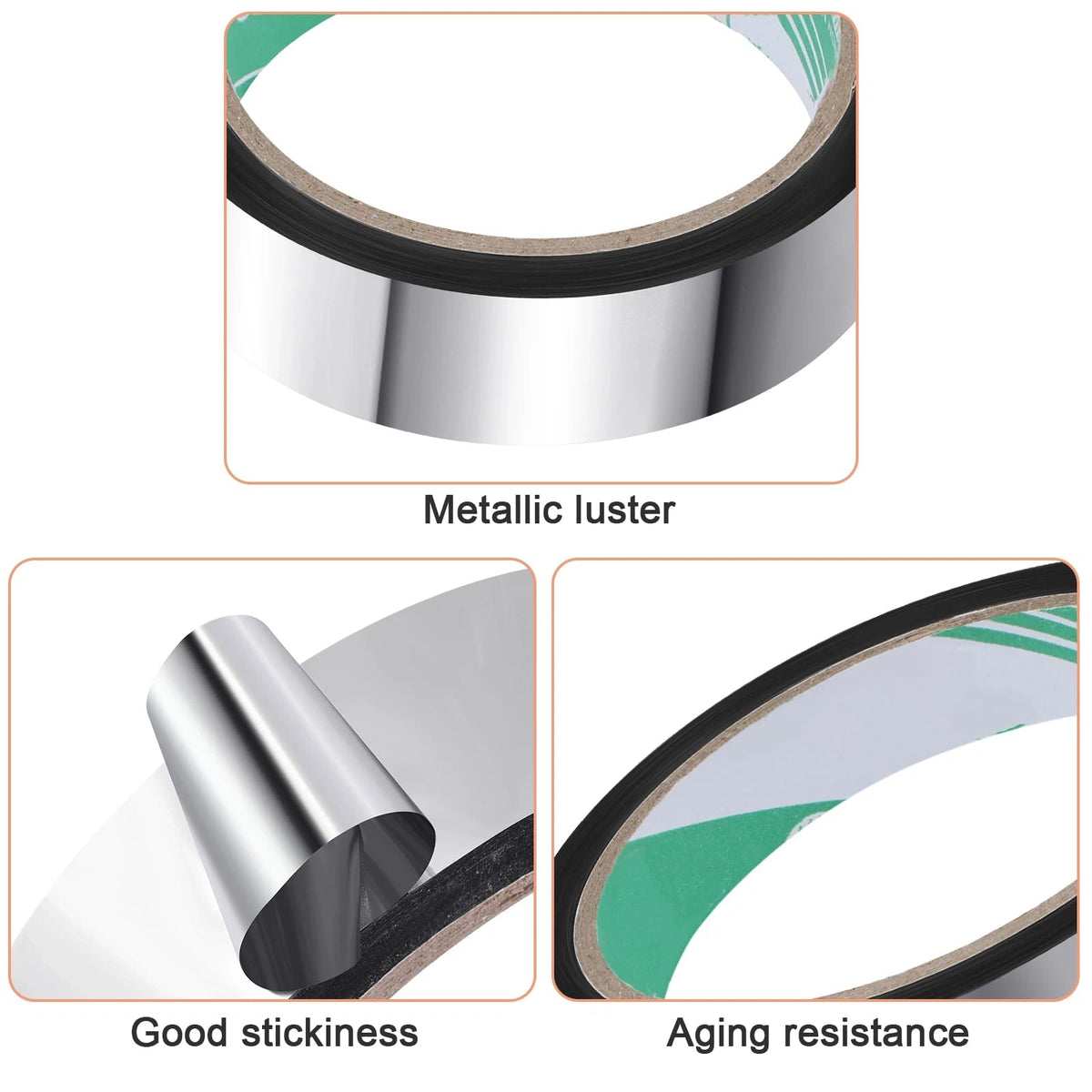 Zonon 3 Sizes Laser Silver Self Adhesive Polyester Film Tape Washi Tape for Car Furniture Graphic Arts Walls Decor, 55 yds(5/15/25mm)
