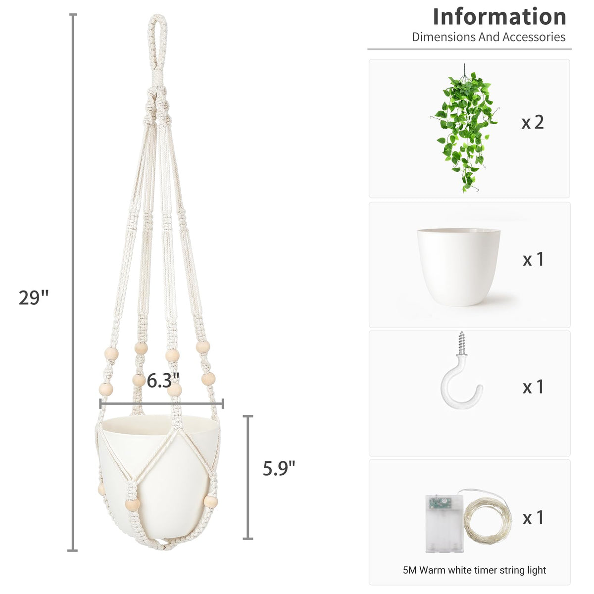 Mkono Fake Hanging Plant with Lights, Artificial Plants for Home Decor Indoor Macrame Plant Hanger with Fake Vines Greenery for Bedroom Bathroom Kitchen Office Decor (1)