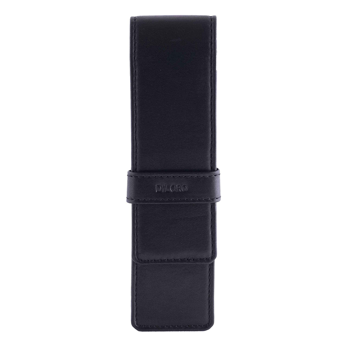 DiLoro Leather Double Pen Case Pencil Pouch Holder for Two Fountain Ballpoint Rollerball Pens and Pencils (Black)