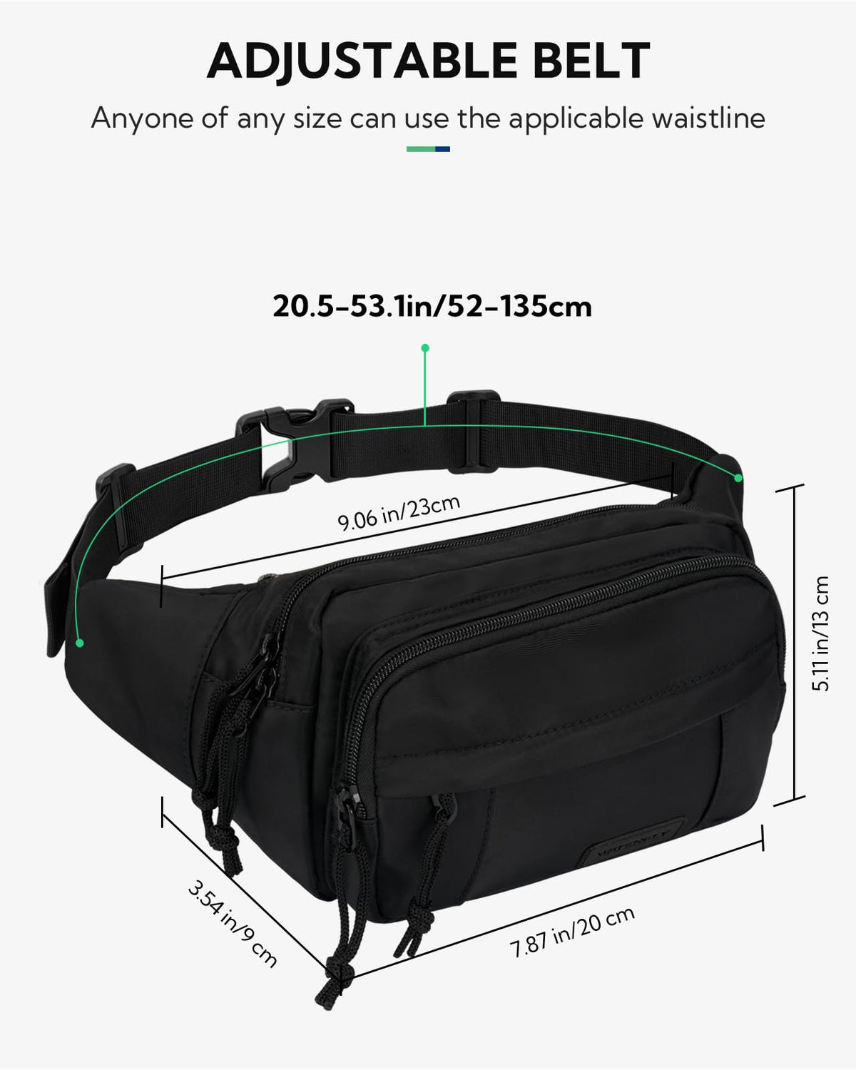 WATERFLY Fanny Pack Waist Packs: Large Crossbody Fanny Packs for Women Men with 5 Zipper Pockets Adjustable Strap Waist Bags Hip Pack for Traveling Cycling Running Hiking
