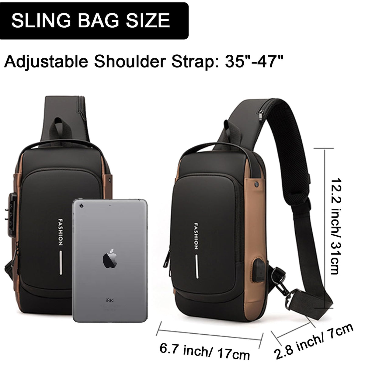 ISDULA Sling Bag for Men Anti Theft Crossbody Shoulder Bag PU Leather USB Chest Backpack for Daily Use Travel (Brown)