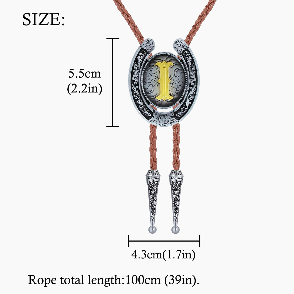 HUABOLA CALYN Brown Bolo Tie for Men Black Initial Letter ABCDMJR to Z Native American Western Cowboy Bolo Tie for Women (I)