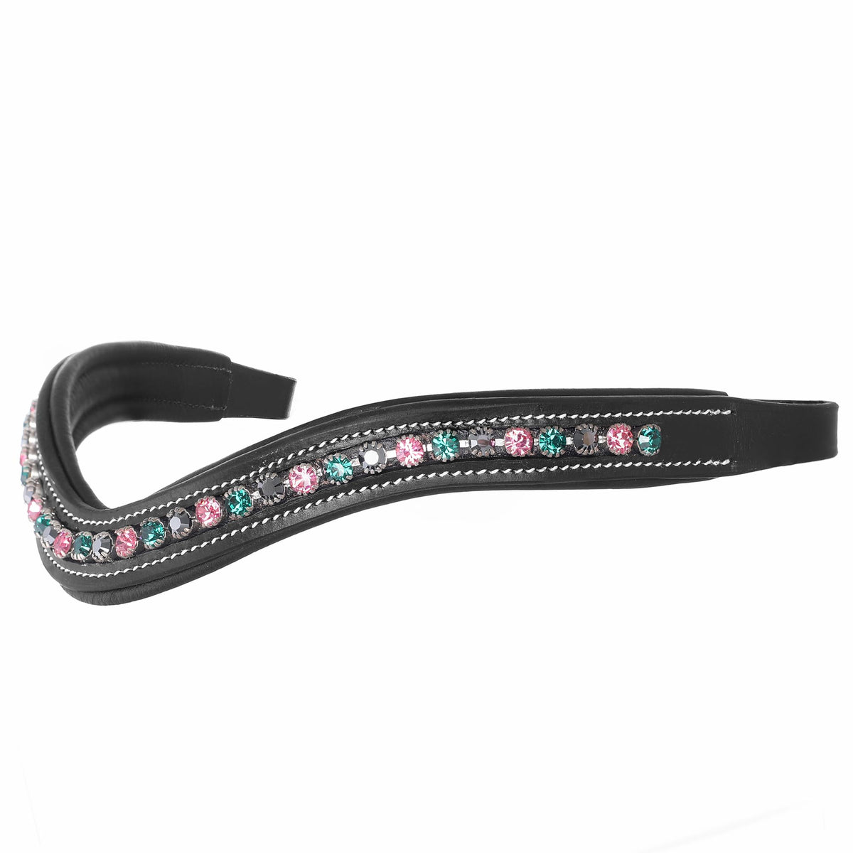 Exion Curved Crystal Browband for Horses – Soft Padded Bling English Bridle Brow Band | Dressage, Show, Jumping | Black, Brown (Black, Cob)