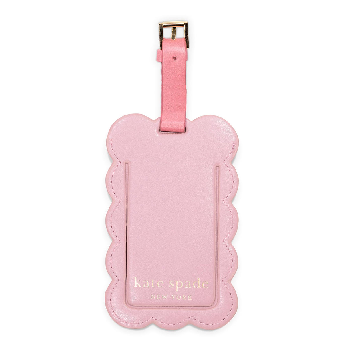 Kate Spade New York Cute Pink Luggage Tag for Women, Durable Vegan Leather Suitcase Tag, Unique Luggage Identifier with Scallop Edge, Let's Wander