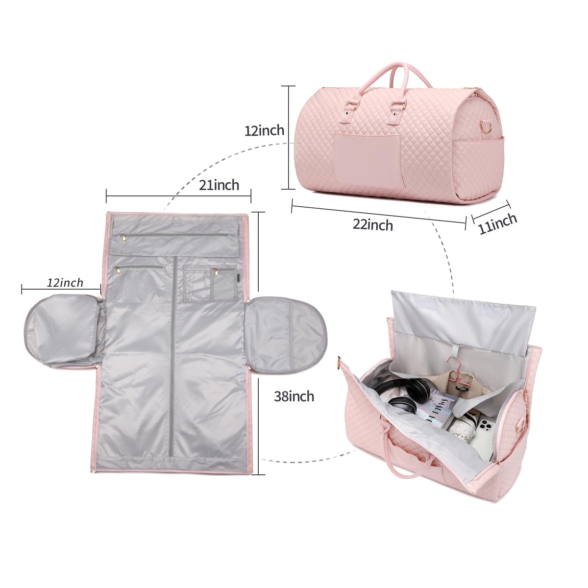 seyfocnia Convertible Carry on Garment Bag for Women, Garment Bags for Travel with Shoe Pouch 2 in 1 Hanging Suitcase Suit Bag for Women Travel Duffle Bag Garment Bag