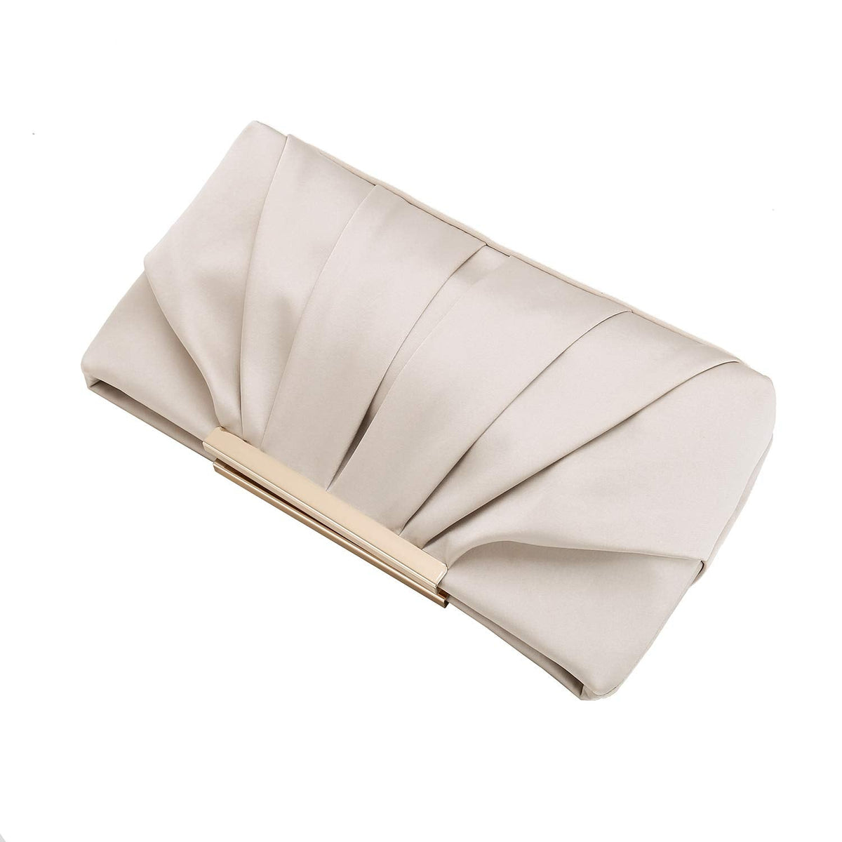 CHARMING TAILOR Clutch Evening Bag Elegant Pleated Satin Clutch Formal Party Handbag Classy Purse for Women (Champagne)