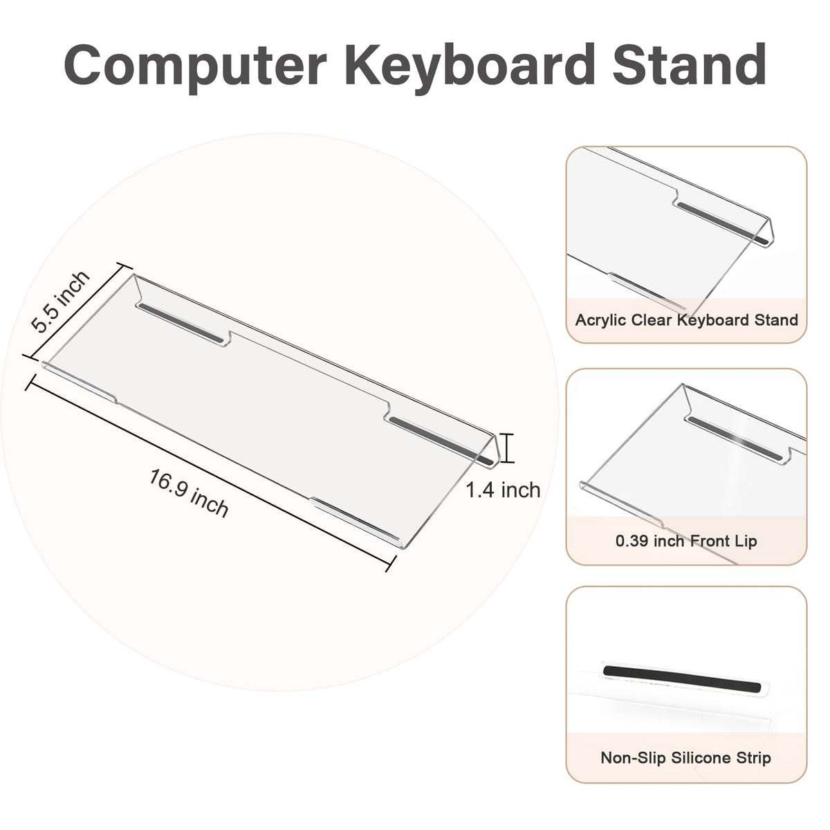 MOSISO Computer Keyboard Stand&Wrist Rest Support for Keyboard &Mouse Pad Set, Ergonomic Massage Wrist Rest Set, Easy Typing Working Acrylic Clear Stand for Office Home, Apricot