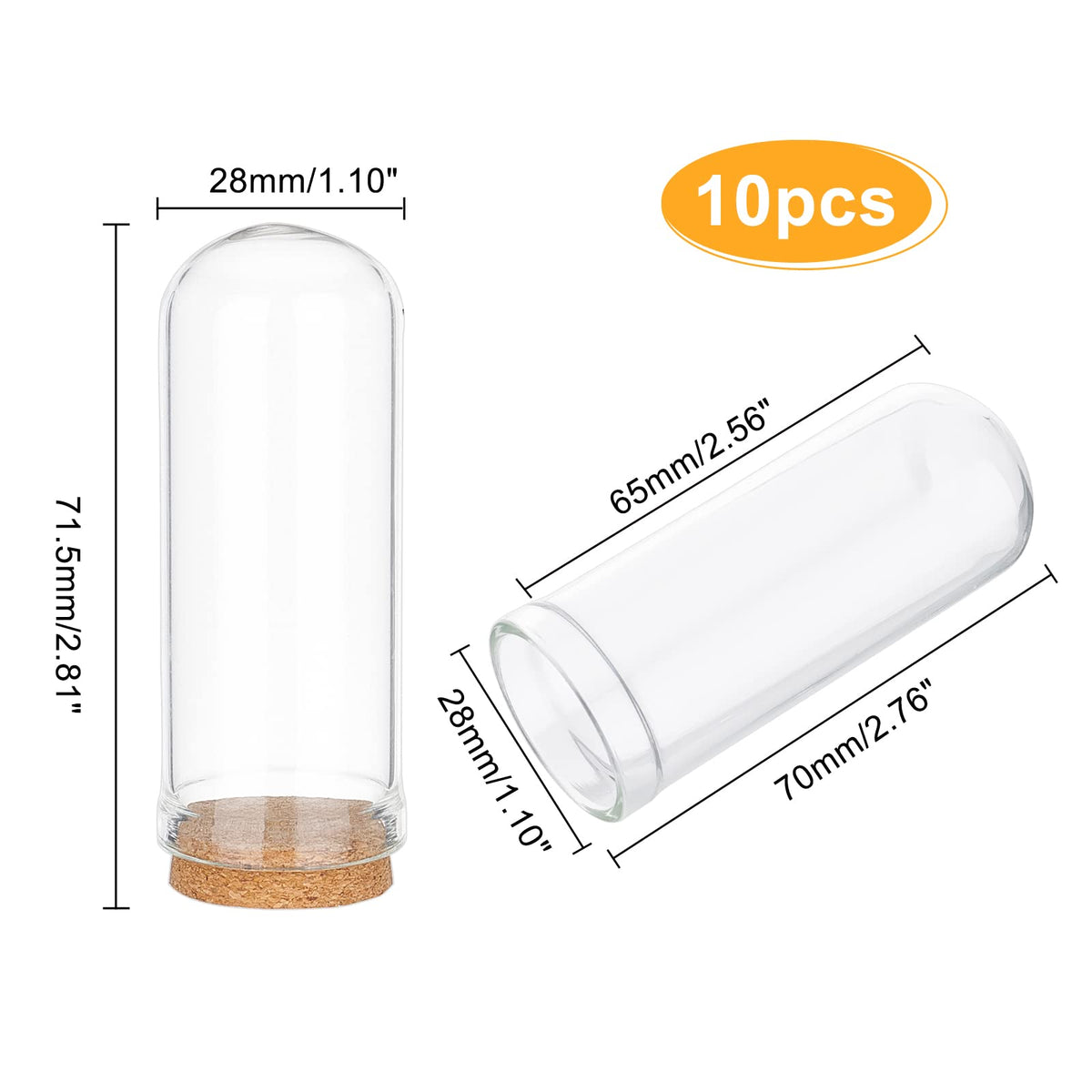 PH PandaHall 10pcs Glass Display Dome Cloche 20ml Display Bottles Bell Jar with Cork Base Glass Decoration Bottles for Wedding, Fairy Party Favors, Crafts, Christmas Decorations 1.1x2.8inch