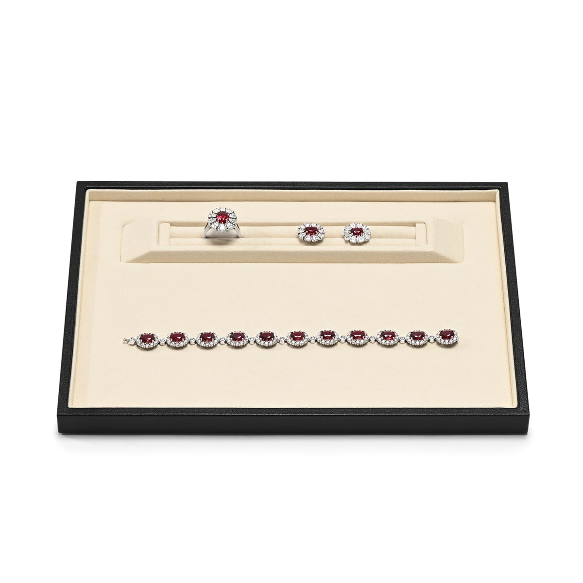 Oirlv Premium Leather Jewelry Showcase Tray, Velvet Display Organizer Professional Retail & Home Presentation Tray, Beige Large