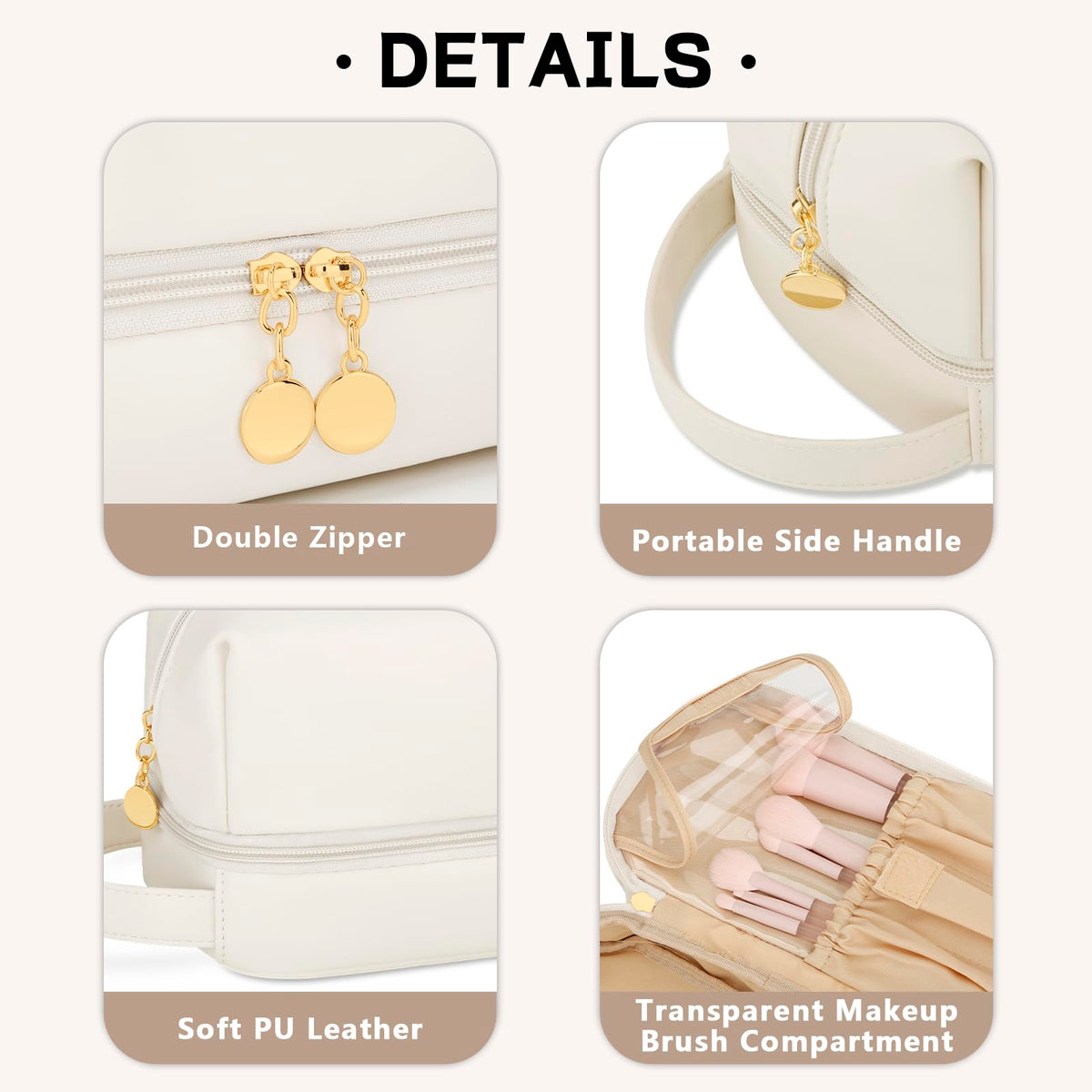 CLOUDWINGS Initial Makeup Bag for Women - Personalized Double Layer Cosmetic Bags with Makeup Brush Organizer, Hanging Travel Toiletry Bag with Large Capacity, Gifts for Mom Girlfriend Wife（Beige E）