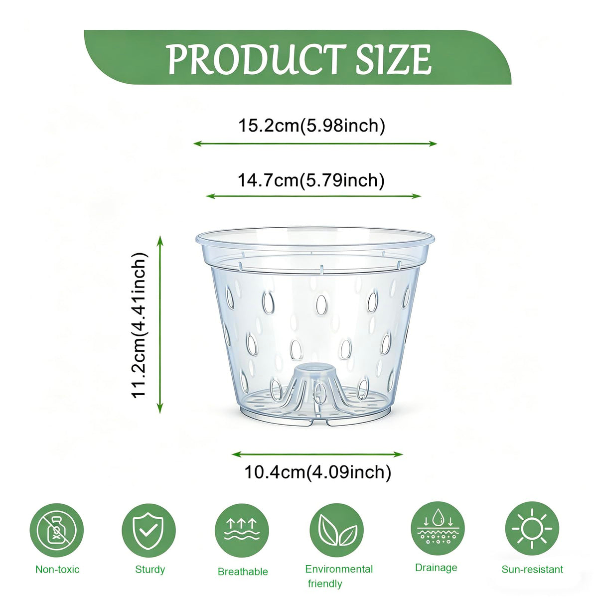 Gyfofix 6 Pack 5.9 Inch Clear Plastic Orchid Pots with Drainage Holes, Transparent Breathable Planters for Root Observation, Indoor Outdoor Orchid Cultivation