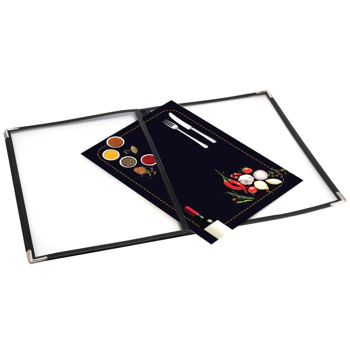 JAPCHET 4 Pack 8.5 X 11 Inch Menu Covers, Restaurant Menu Holder Covers 4 Page 8 View Menu Book Clear Plastic Menu Sleeves with Leather Edge Menu Covers for Restaurants, Hotels and Bars, A4 Size