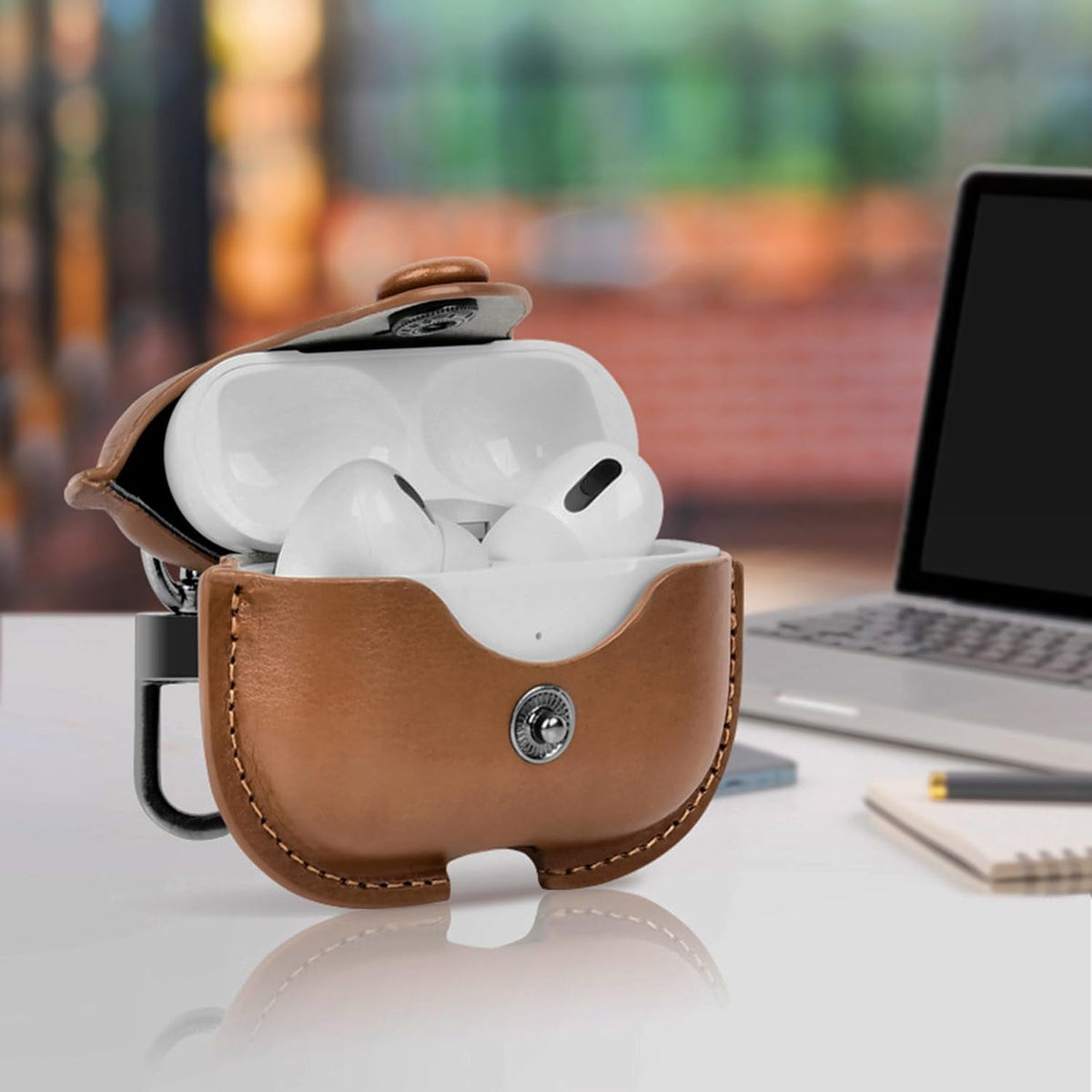 UMUBUHOMS Case for AirPods 4 Leather Cover Support Wireless Chargin, MagSafe with Keychain Airpods Strap - Compatible with AirPods 4th Generation (2024) Case (Brown)