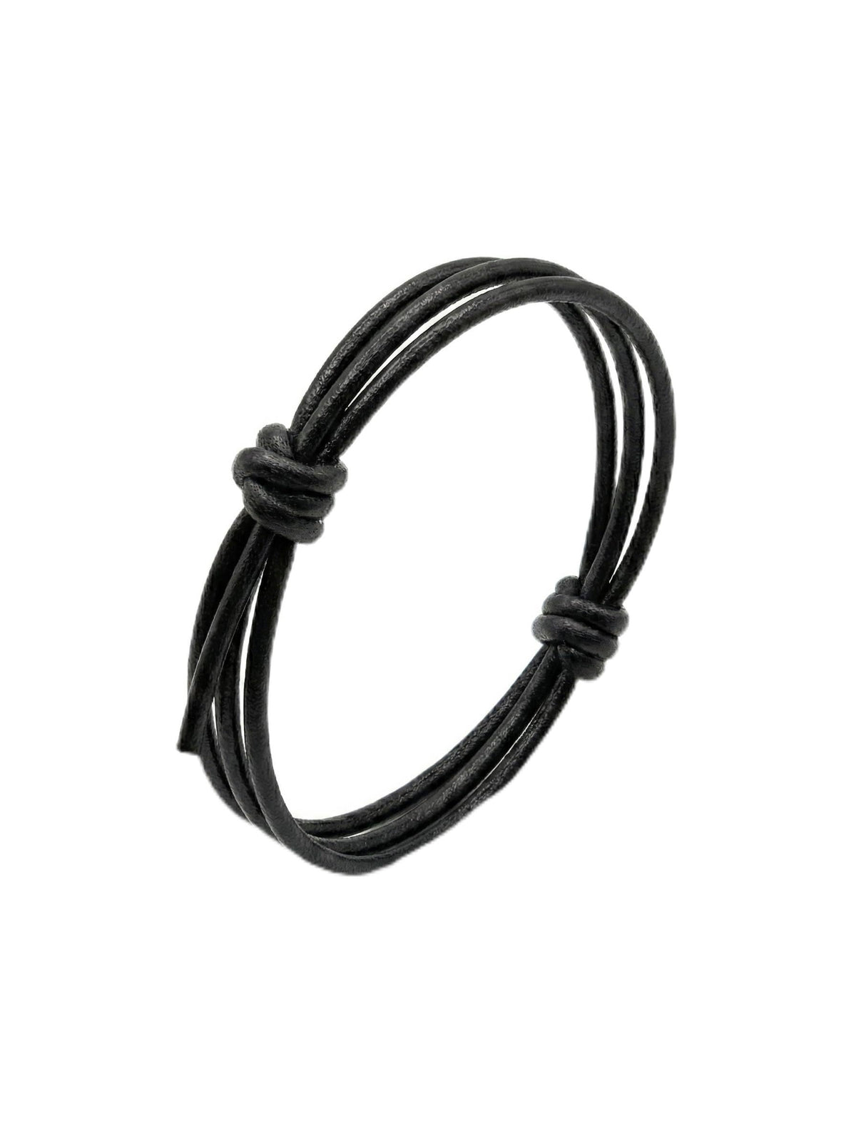 Leporem Handmade Leather Wrap Bracelet Unisex 3-Strand Adjustable Sliding Knot Jewelry, 3mm Thick Black, Rugged Masculine Statement Wristband for Casual Everyday Wear (Black, 3mm)