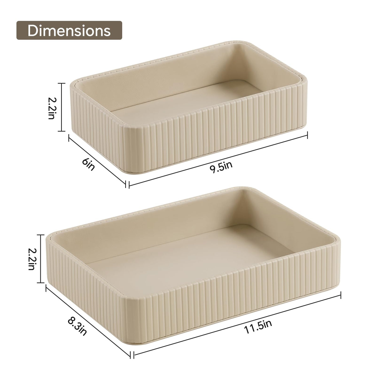 MEIBOOCH Desk Organizer Tray, PU Leather Nightstand Organizer Perfume Valet Tray for Men Women, Decorative Vanity Trays Trinket Dish Key Bowl for Entryway Table (2pcs, Beige, Large+Small)