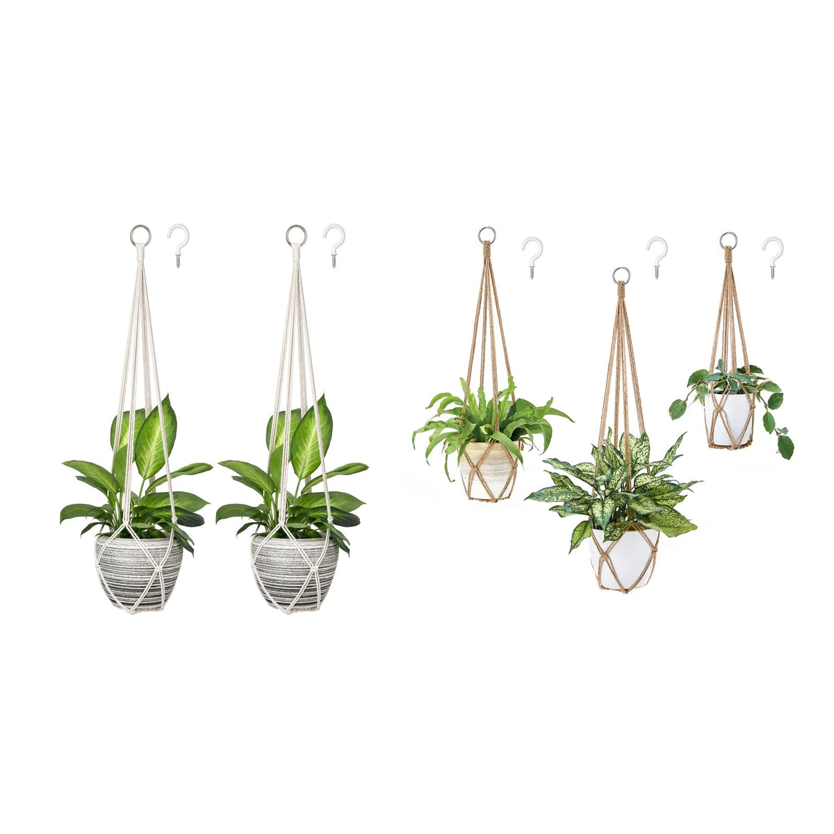 Dahey Macrame Plant Hanger with Hooks Indoor Hanging Planter Basket Handmade Woven Cotton Rope Flower Pot Crochet Plant Holder Stand for Boho Home Decor No Tassels