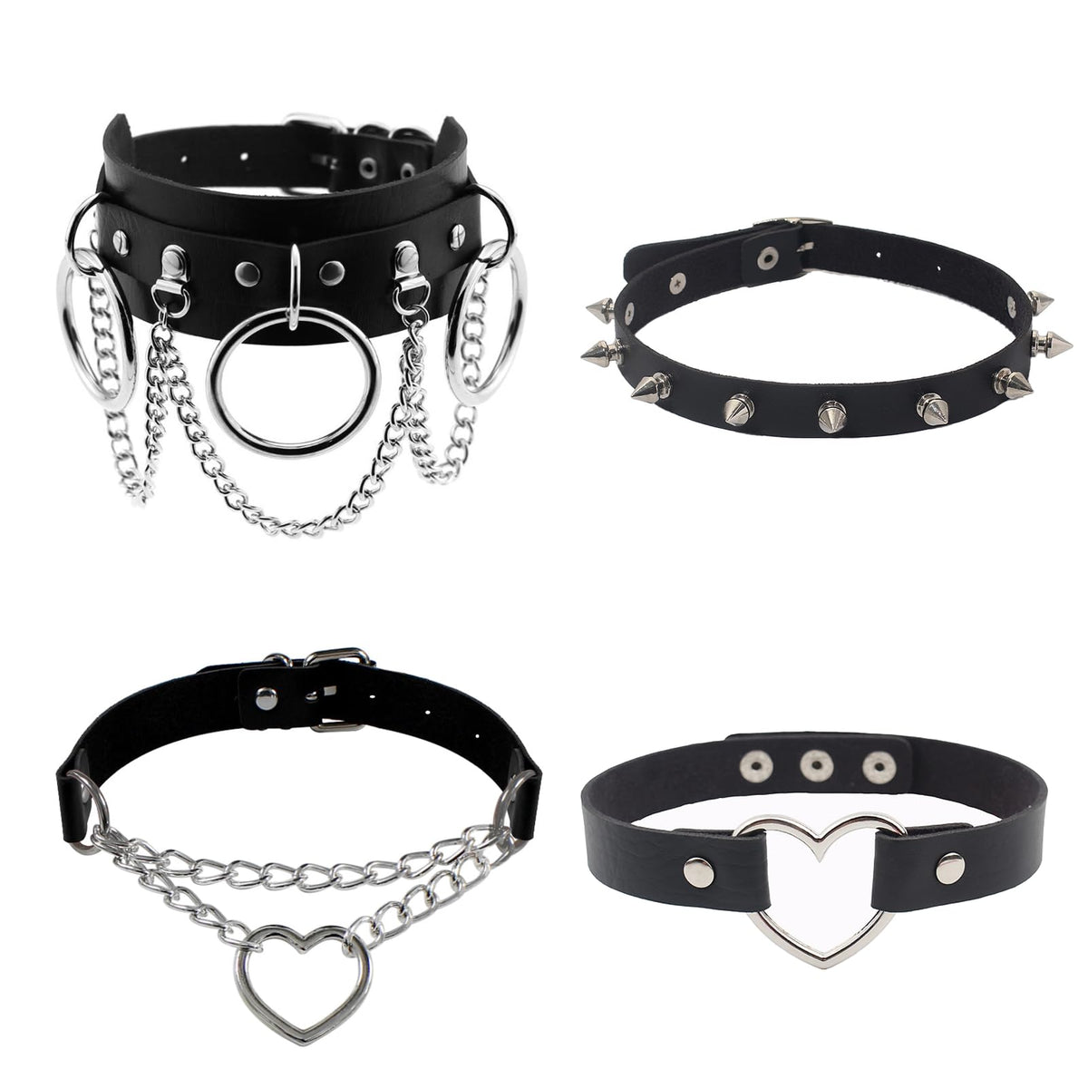 JHMAHON Halloween Sexy Women Lady Black Steampunk Gothic Goth Punk Rock Rivet Spike Studded Soft Leather Choker Collar Necklace Cosplay Night Club Party Costume Accessories Chocker Love Heart Jewelry