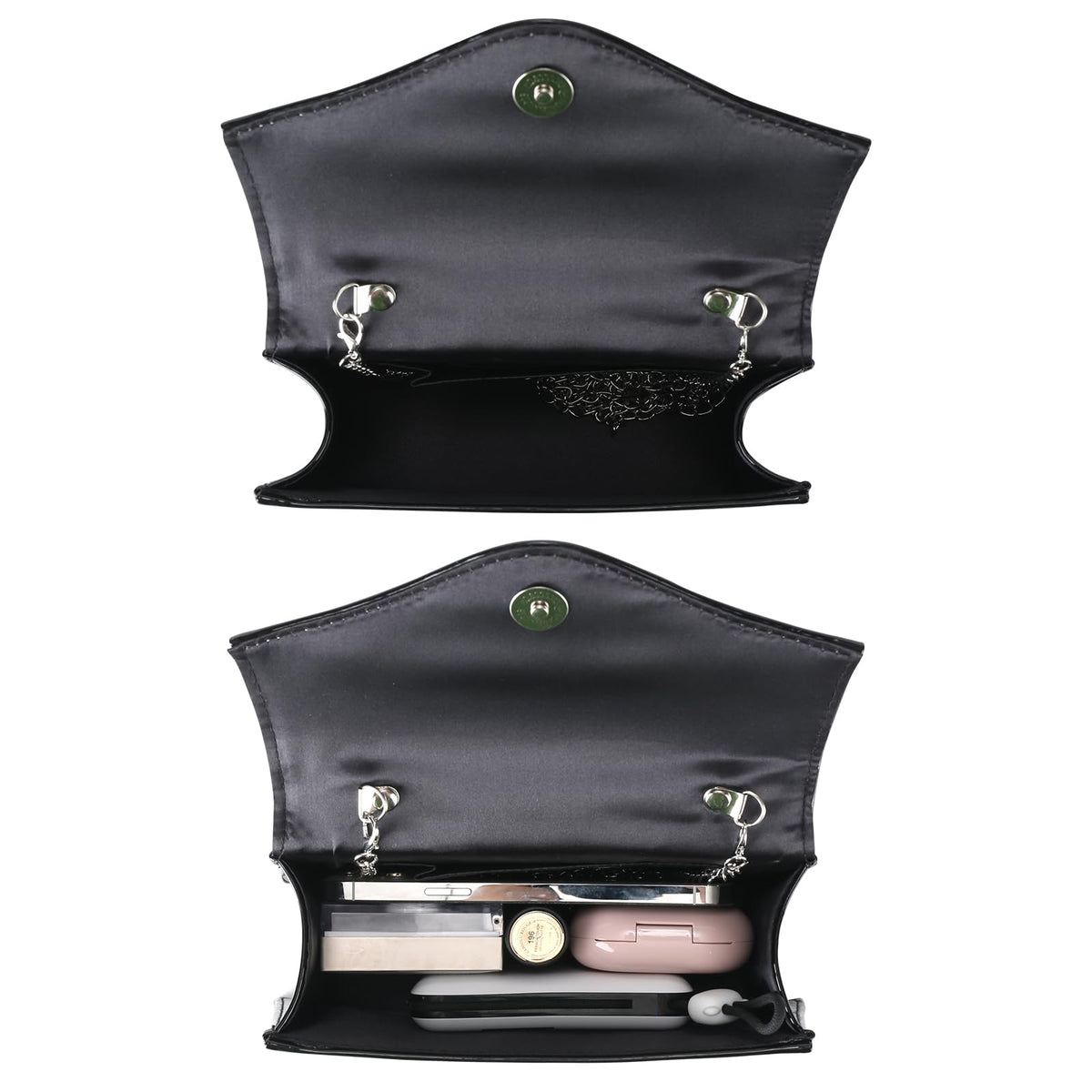 Milisente Women's Evening Bag Bridal Party Clutch Purses Cocktail Prom Handbags with Patent Leather(Black)