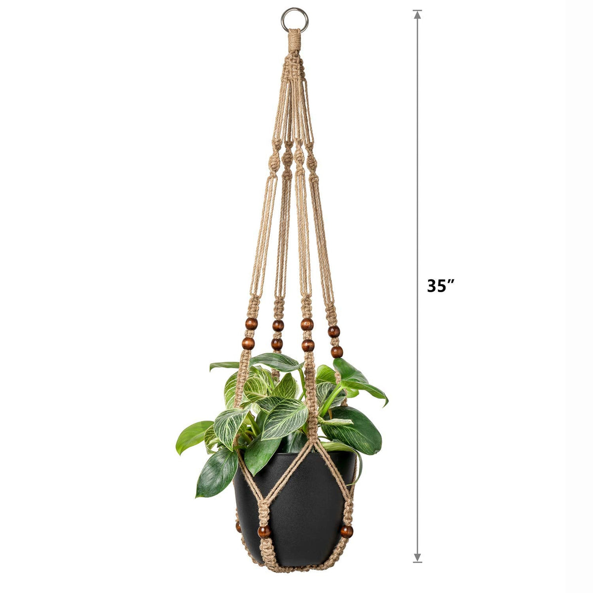 Mkono Macrame Plant Hangers Indoor Jute Hanging Planter Basket and Ceiling Hooks, Wood Beads Decorative Flower Pot Holder for Indoor Outdoor Boho Home Decor,Brown，Set of 2