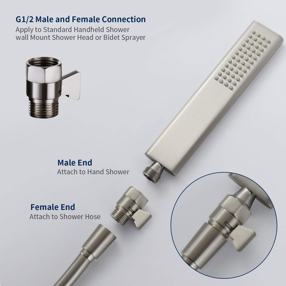 Tenfe Water Flow Control Valve, Brushed Nickel Shut Off Valve for Hand shower Adjustable Water Pressure Turn off Valve, Brass G1/2 Standard Connection