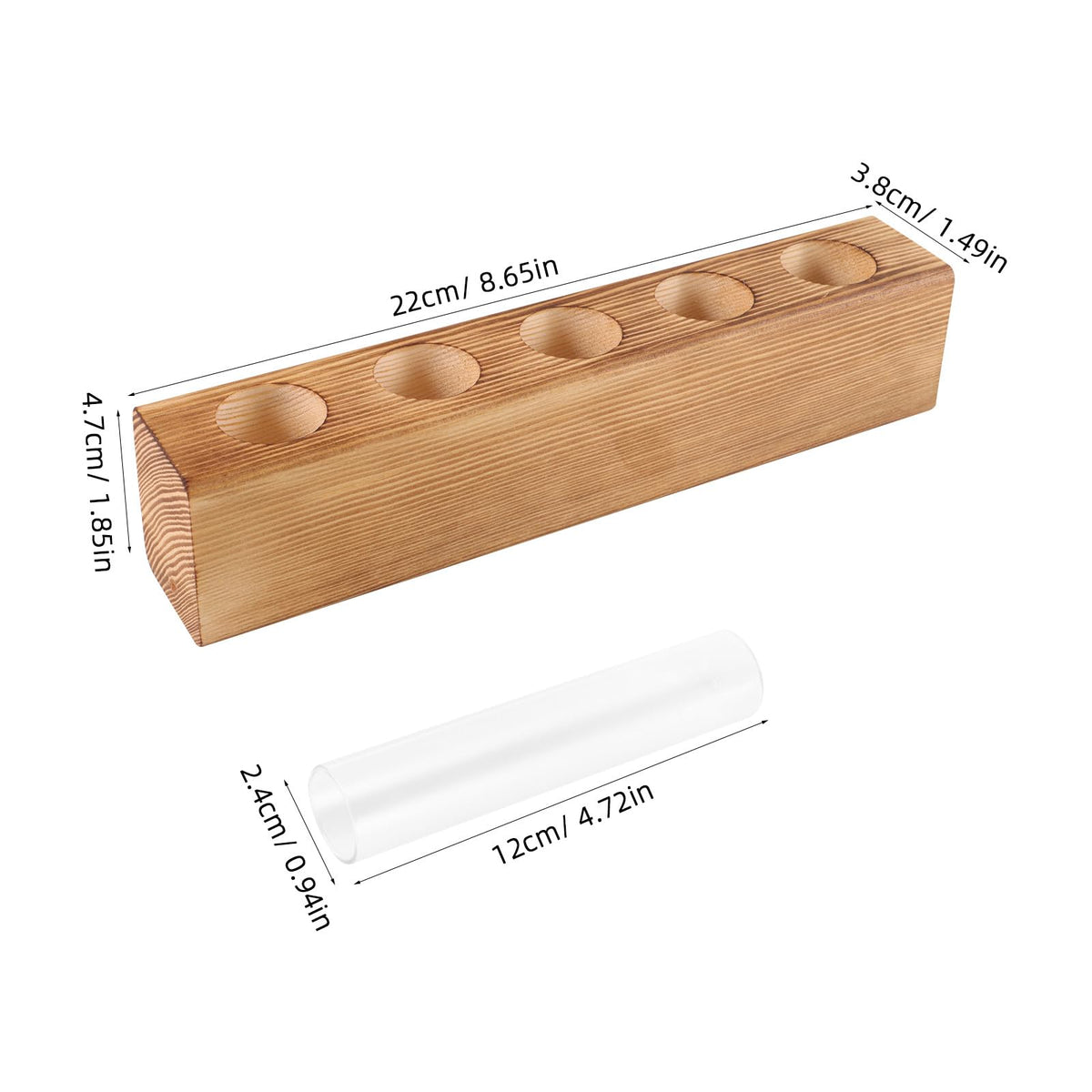 CONGARTENO Glass Test Tube Vase with 5-Hole Wooden Stand Hydroponic Plant Terrarium for Indoor Home Décor and Desktop Plant Holder