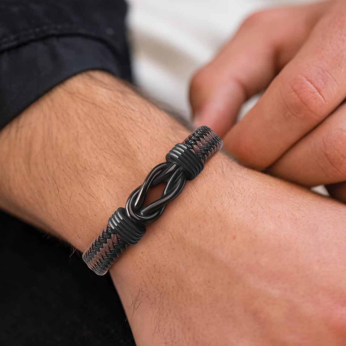 QWNHONEY Gifts for Son from Mom Infinity Knot Leather Birthday Christmas Anniversary Mens Brown Braided Cuff Bracelet 8.5 Inches