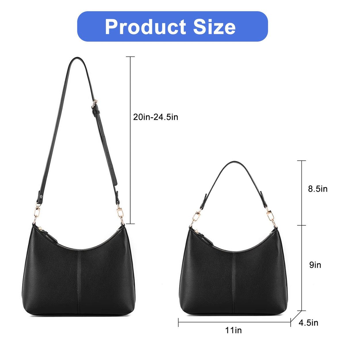 Keyli Women's Shoulder Handbag - WaterProof PU Leather Crossbody Bag, Cute Stylish Clutch Purse with Removable Straps, Top Handle Bag with Zipper - Black