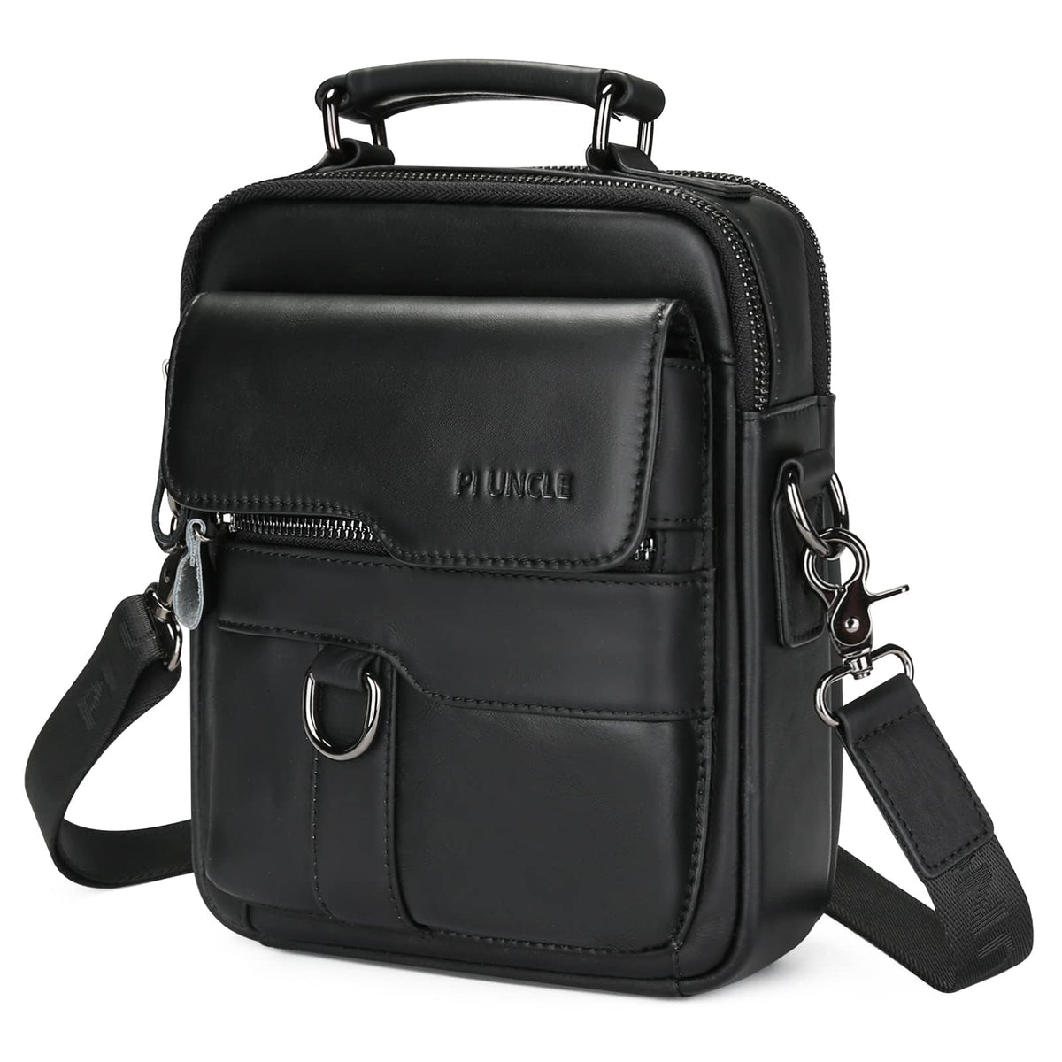 BAIGIO Men's Leather Shoulder Bag - Messenger Briefcase Crossbody Satchel Handbag for Men - Black
