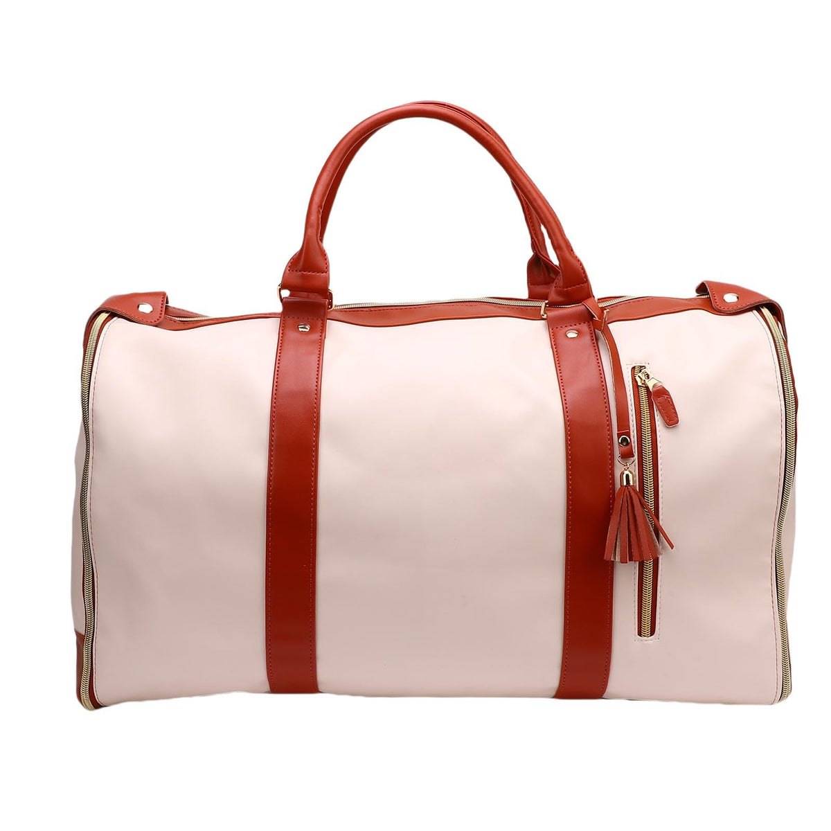 Keenso Rolling Garment Bag, Soft Leather Travel Bag with Detachable Trolley, 40L Large Capacity for Men and Women (Beige)
