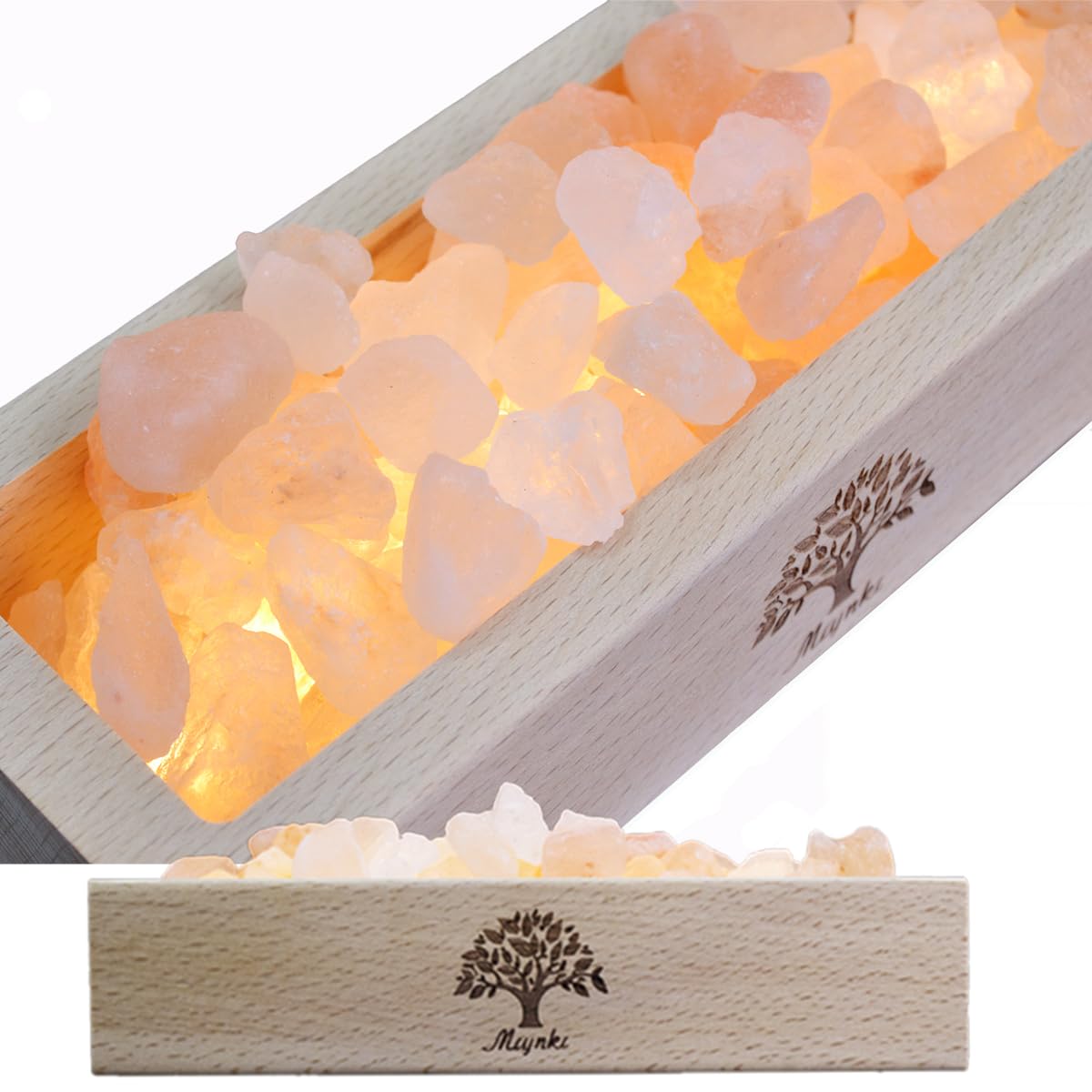 mlynkl Himalayan Salt Lamp Diffuser - 300g Pink Salt with Wood Base, USB Powered, Warm Light for Aromatherapy, Relaxation, Meditation, Home Decor, Gifts