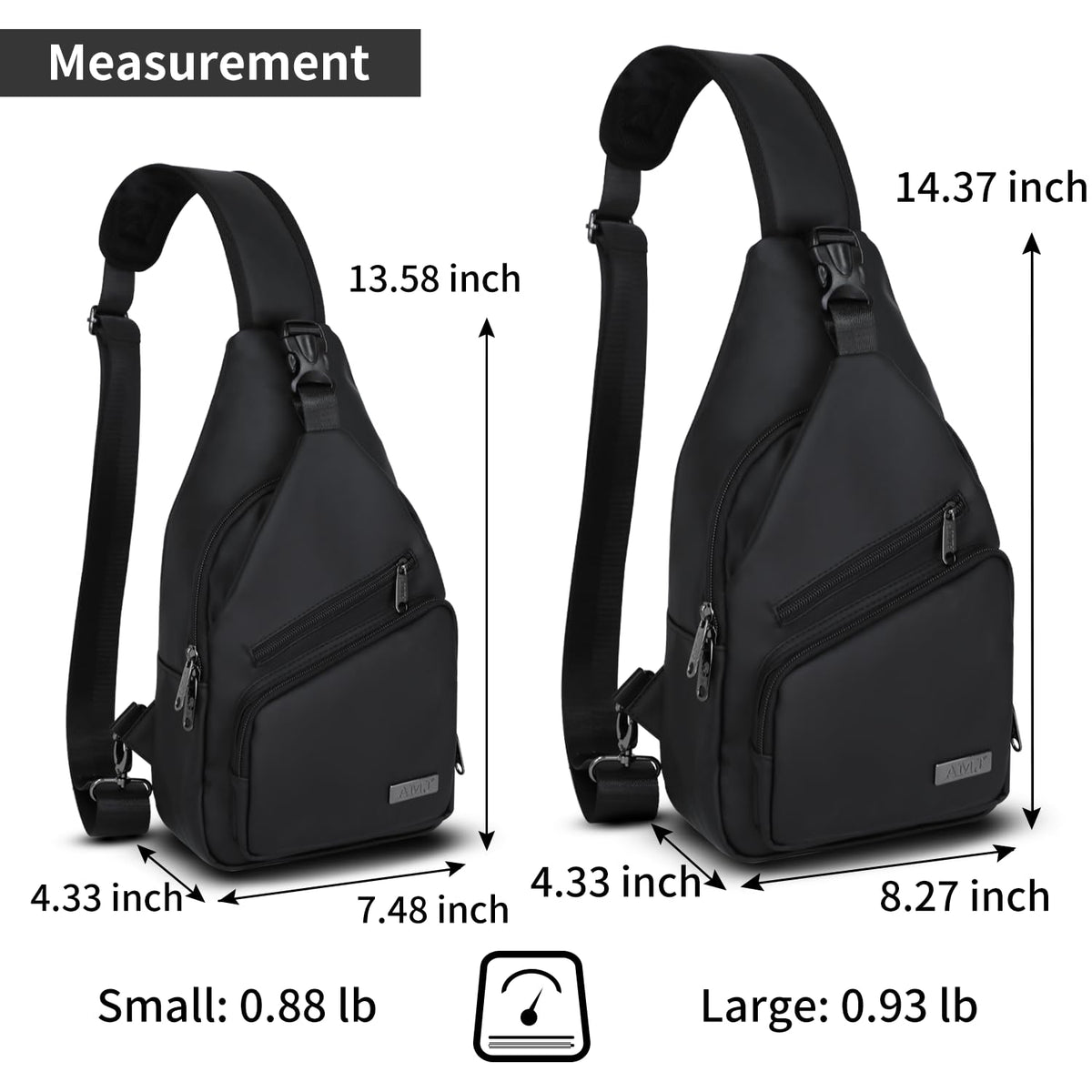 AMJ Crossbody Sling Bag Men Women, Casual Shoulder Backpack, Chest Daypack Satchel for Hiking Travel (Black Leather, Small)