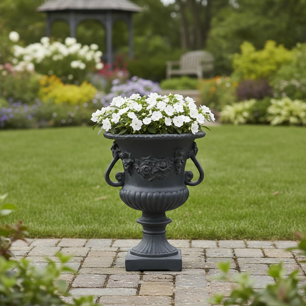Merax 24 Inches Tall MGO Garden Urn Planter, Lightweight Concrete Decorative Outdoor Urn for Patio, Backyard & Garden, Antique Black