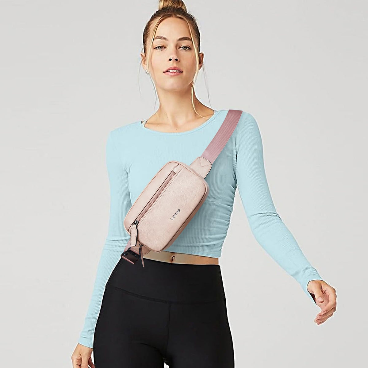 LATMAP 2L Fanny Packs Everywhere Belt Bag Small Fashion Crossbody Waist Pack Faux Leather Waterproof Sling Chest Bag For Women Trendy Pink