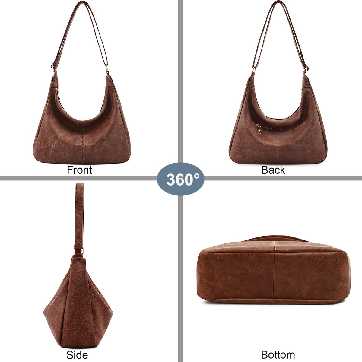NIUEIMEE ZHOU Hobo Bags for Women Foldable Vegan Leather Shoulder Handbag Slouchy Tote Crossbody Purses