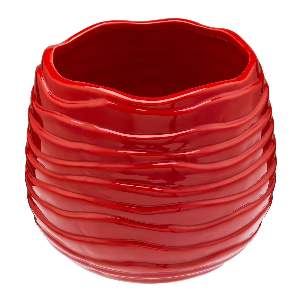 MyGift 5.5 Inch Modern Red Ceramic Plant Pot with Drainage Hole and Decorative Wavy Design, Small Succulent Planter Container