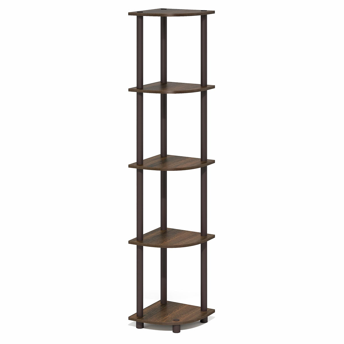 Furinno Turn-N-Tube Corner Shelf, 5-Tier Corner Bookshelf, Open Storage Shelves, for Organization and Storage, Living Room, Home Office, Garage, Bedroom, Black Walnut