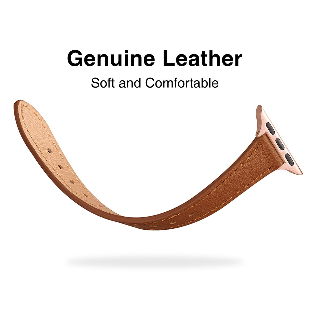 STIROLL Slim Leather Bands Compatible with Apple Watch Band 38mm 40mm 41mm 42mm(Series 11 10), Top Grain Leather Watch Thin Wristband for iWatch SE 9 8 7 6 5 4 3 2 1 (Brown Rose Gold)